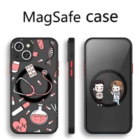 medicine doctor nurse cartoon phone case transparent magsafe magnetic magnet for iphone 13 12 11 pro max mini wireless charging