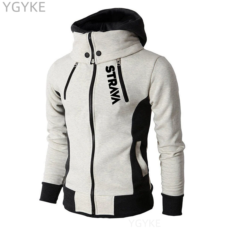 

STRAVA 2022 осень и зима плюс бархатный утепленный спортивный свитер из двух частей с имитацией обманки кардиган с капюшоном мужская приталенна...