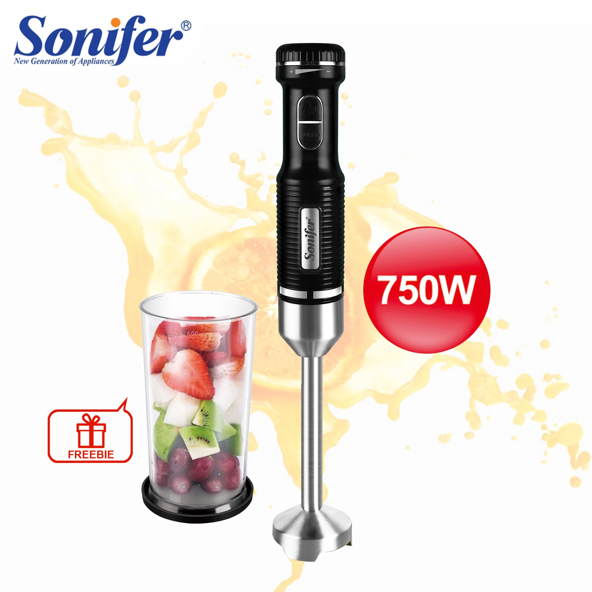 Immersion Blender Hand Food Mixer Includes Chopper and 600ml Smoothie Cup Stainless Steel Ice Blades Whisk Sonifer