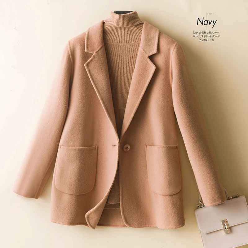 22 new small suits wool coat women's regular high-end woolen short cashmere double-sided nylon coat women