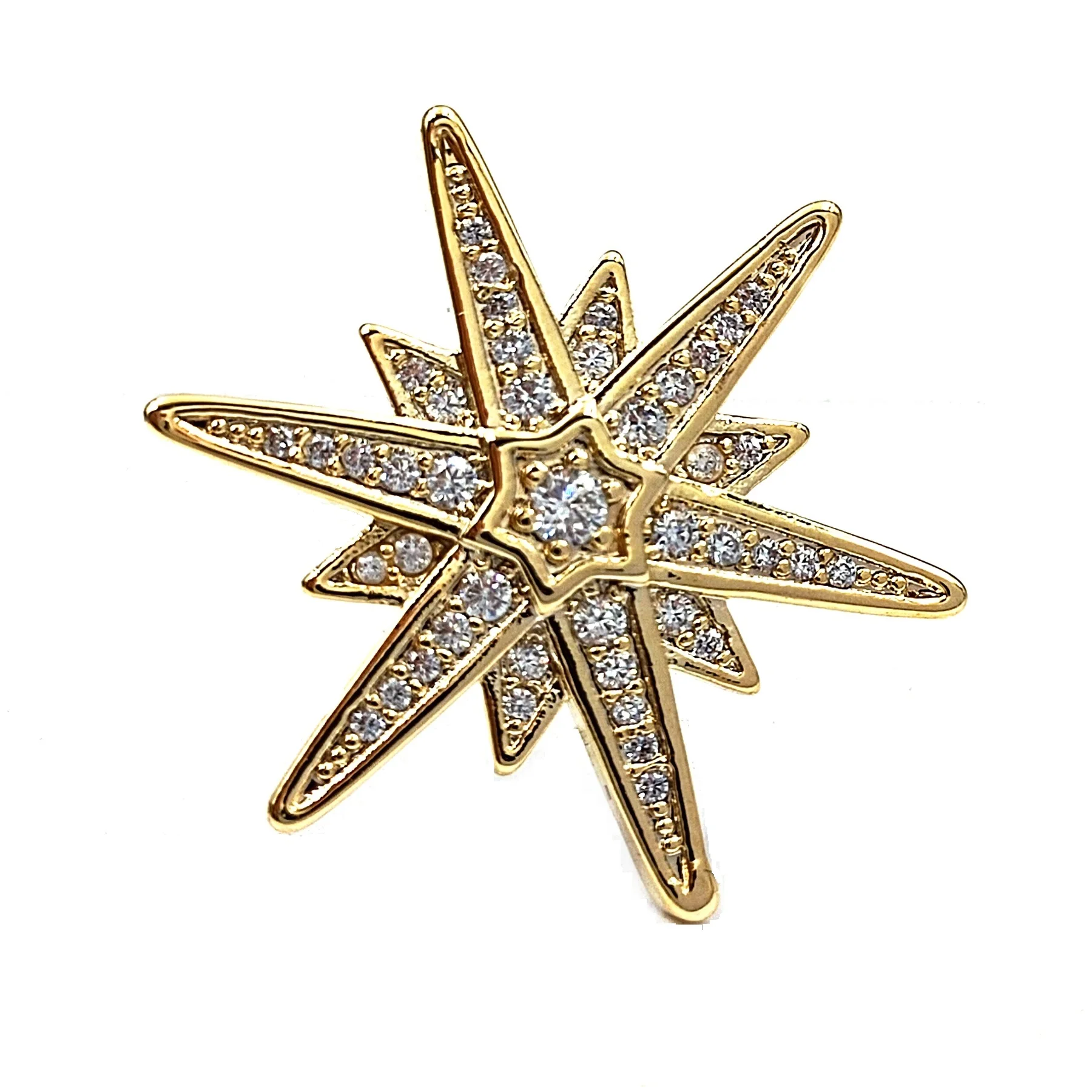 

Sparkling Gold Tone Two Layered Clear CZ Pave Small Starburst Lapel Pin Starlite Collar Badge Coats Jeans Clothes Bags Accessory