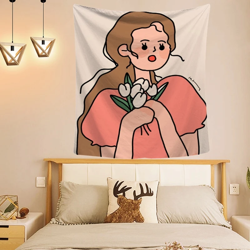 

INS Girls Wall Tapestry Hippie Sweet Pink Girl Boho Decor Tapestry Wall Hanging Blanket Table Cloth Mat Home Decor