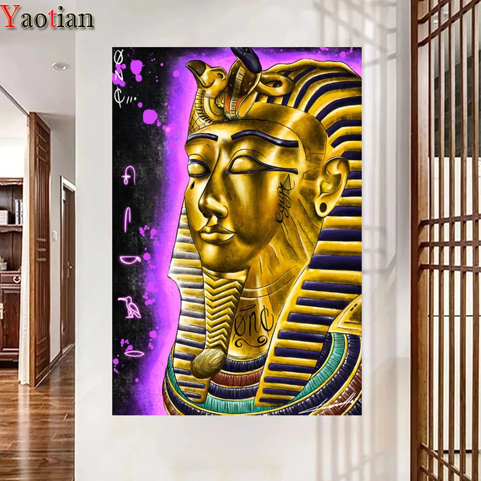 

Алмазная 5D мозаика «сделай сам», полноразмерная/Круглая Мозаика в стиле ретро, абстрактная живопись Фараона золотистого цыганского цвета, ...