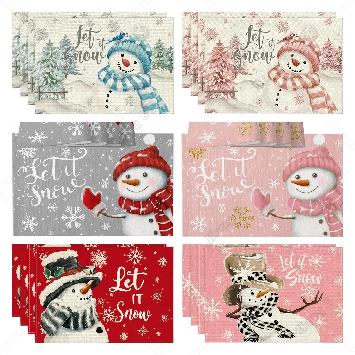 

Xmas Trees Let It Snow Pink Snowman Christmas Placemats Set of 4 12x18 Inch Winter Table Mats for Party Kitchen Dining Decor