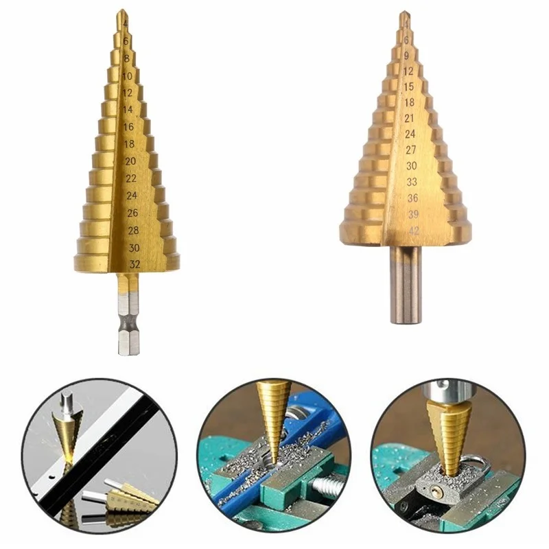 

4-32mm 4-42mm High Speed Steel Step Drill Bit for Metal Wood Hole Cutter HSS Titanium Coated Woodworking Drilling Power Tools