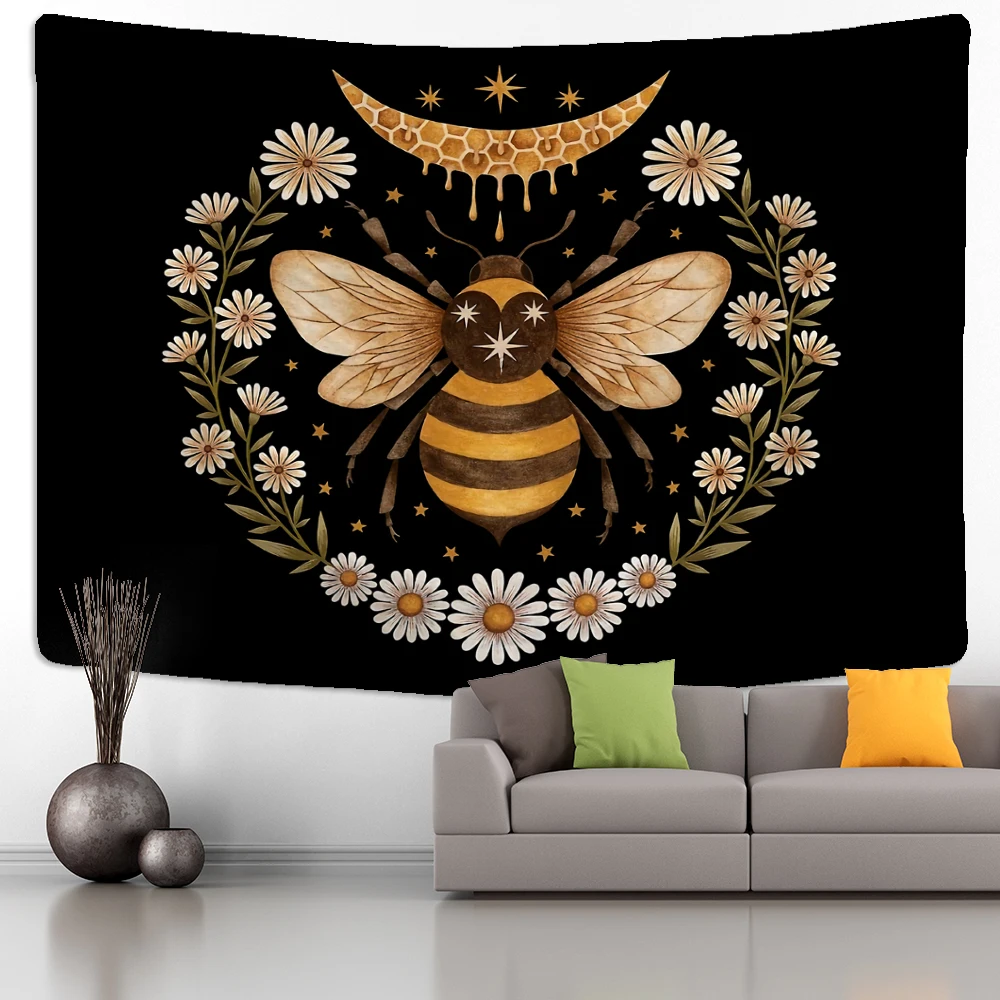 

Bee Floral Tapestry Wall Hanging Daisy Flower Wall Decor Tapestries Hanging Bedroom Dorm Room Wall Bee Festival Tapestry