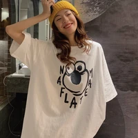 korean short sleeve loose t shirt oversize 2021 summer women cover belly show thin tops female student animal pattern clothing