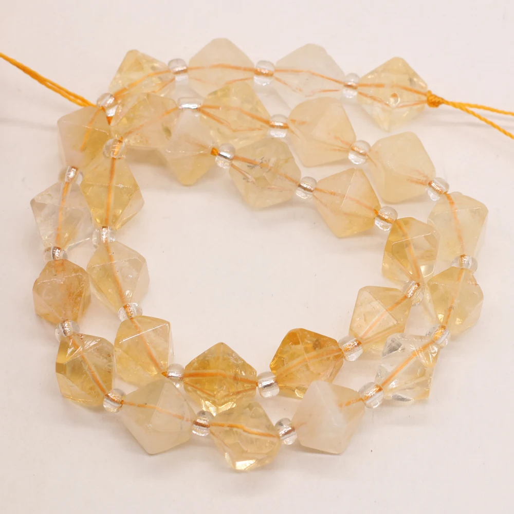12mm Natural Stone Citrine Rhombus Bracelet Beads Gemstone Loose Spacer Beads Charms For Jewelry Making DIY Bracelet Handmade