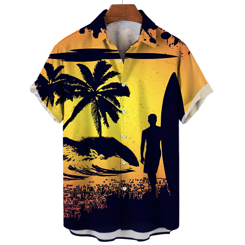 

Summer Breathable Hawaiian Shirts Men Coconut Tree Printed Short Sleeve Button Down Vacation Chemise Homme Plus Size 3XL 4XL 5XL