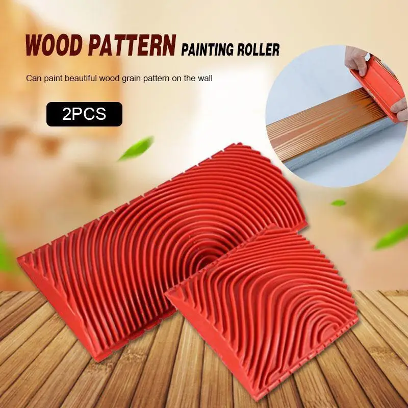 2Pcs/ set Rubber Roller Brush Imitation Wood Graining Wall Painting Home Decoration Art Embossing DIY Brushing Painting Tools