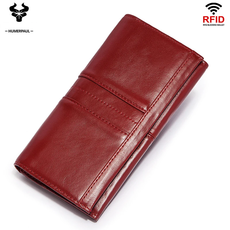 

Fashion anti-theft brush ladies wallet top layer cowhide long women's bag multi-card card holder mobile phone bag clutch bag