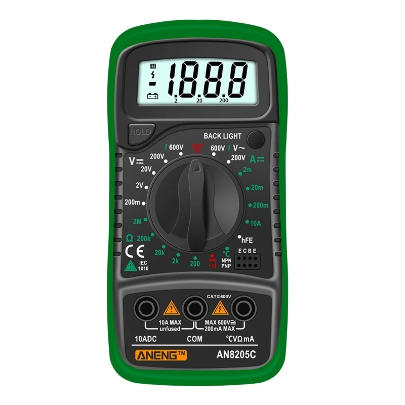 

ANENG-AN8205C цифровой мультиметр с ЖК-подсветкой, ручной амперметр переменного/постоянного тока, вольт, Ом, тестер, измеритель, диодный-аудиомуль...