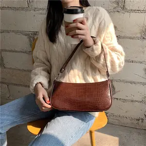 french design ladies retro armpit bag crocodile pattern pu leather women shoulder bags solid color girls clutch purse handbags free global shipping