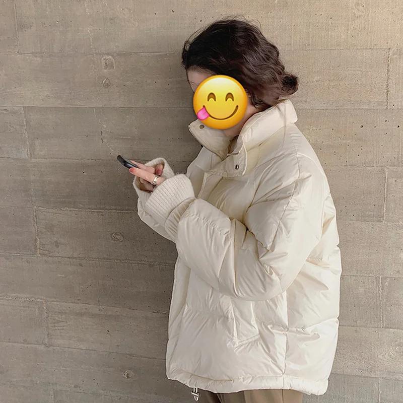 Women 2022 Kawaii Korean Style Wild Loose Pearlescent Stand-up Collar Short Down Padded Jacket Winter Jackets Parkas Cotton Coat