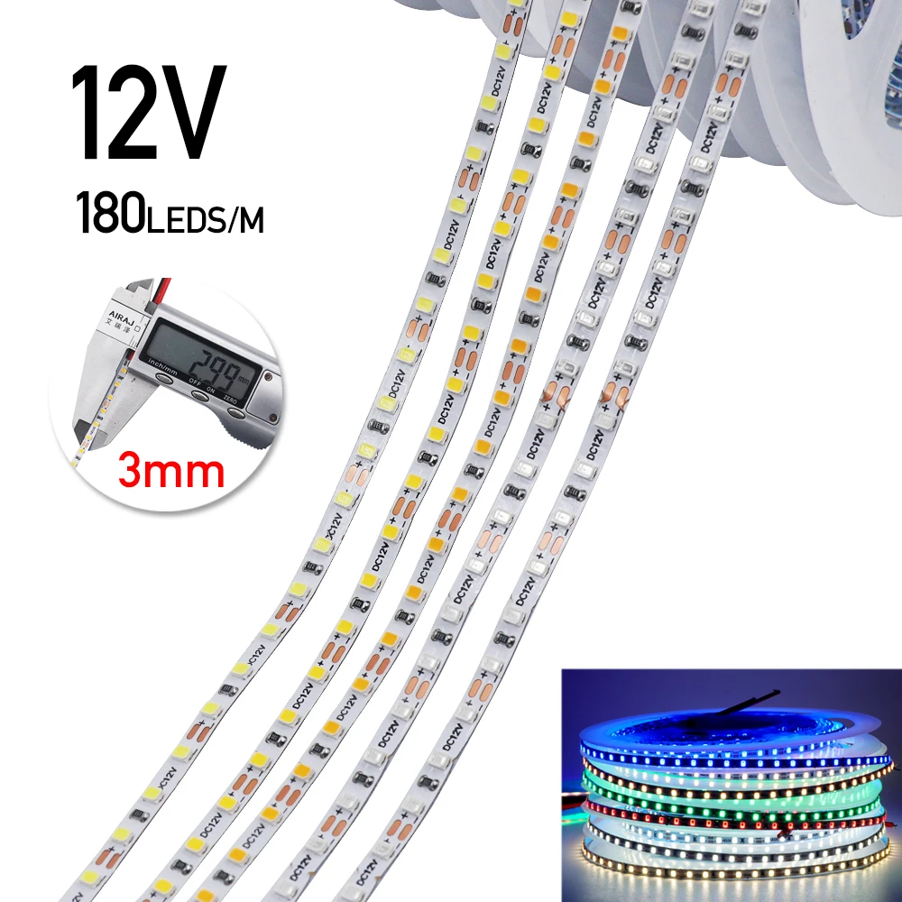 

3mm Narrow Width LED Strip Light 5M DC12V 2015 180Leds/m Hight Bright Flexible LED Tape Backlight Rope Light for Decoration