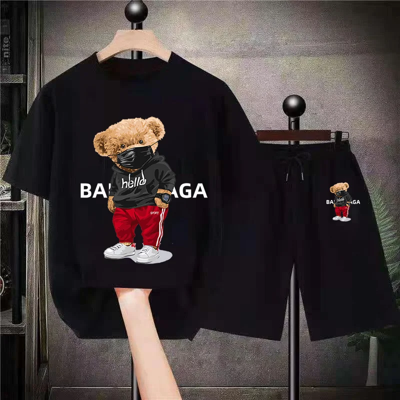 Men T-Shirts Shorts Set Summer Short Sets Cotton Luxury Brand Women Unisex Clothing Oversized Size Leisure Quality Streetwear