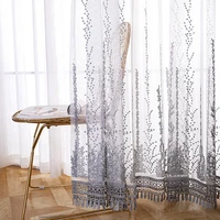 light luxury hollowed embroidered sheer curtain for living room tulle grey white water soluble embroidery hem window treatment