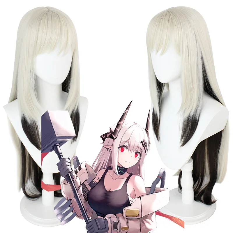 

Game Arknights Mudrock Cosplay Wig Milky White Gray Gradient Black Brown Long Fiber Arknights Halloween Role Play Wigs + Wig Cap