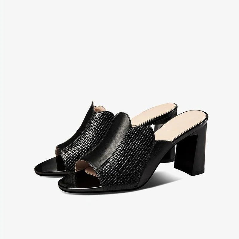 

High Heels Women Sandals Elegant Female Slingbacks Pumps Slip-On High Heels Slippers Summer Woman Mules Black White Heels