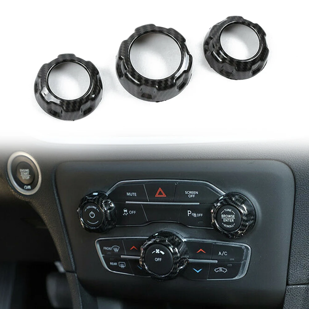 

3pcs/set Carbon ABS Car Air Condition Audio Switch Trim For Dodge Charger Challenger 2015-2021 For Dodge RAM 2012-2017