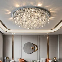 Luxury Modern Bedroom K9 Crystals E14 Ceiling Lamp  Chrome Steel Led Ceiling Lights Art Deco Indoor Lighting Fixtures Lamp