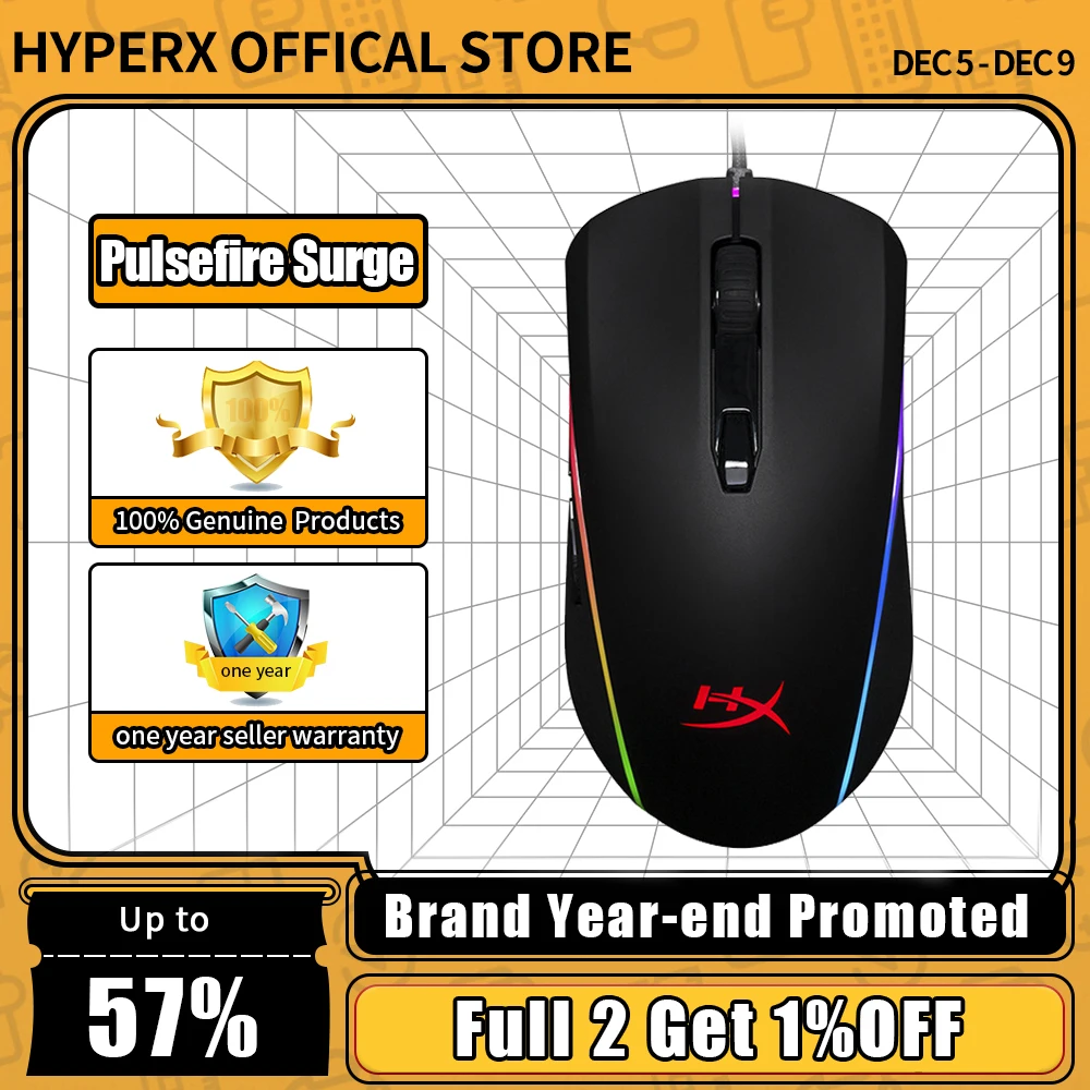 

Оригинальная профессиональная игровая мышь HyperX Pulsefire Surge высокой точности, 360 градусов, RGB, световой эффект, мыши с электрическим плеером