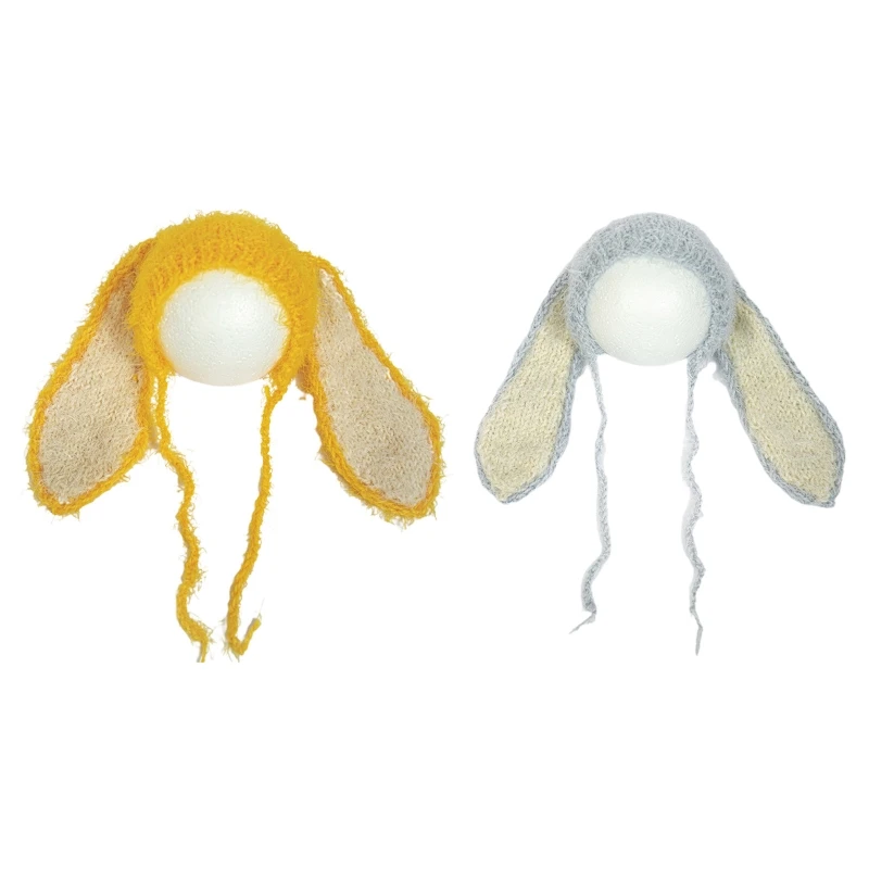 

67JC Newborn Photography Props Accessories Big Ear Rabbit Hat Knitting for Infant Girls Boys Memorial Studio Photos Take