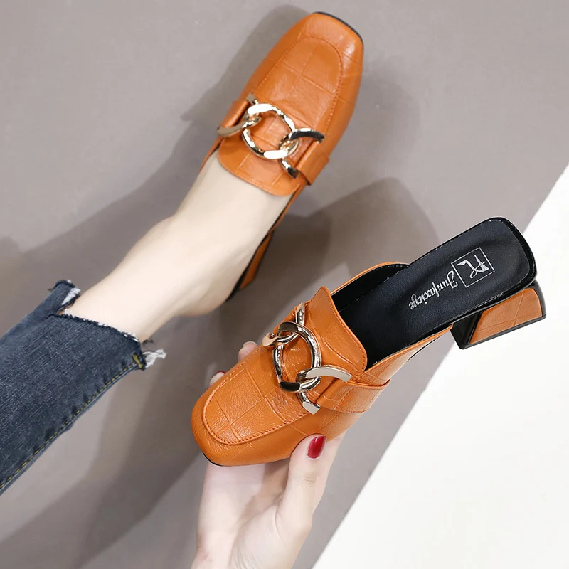 

Fashion Beautiful Mules Sandals High Heels 2.56 Inches Leisure Loafers Summer Slippers For Women（Size 35-40）