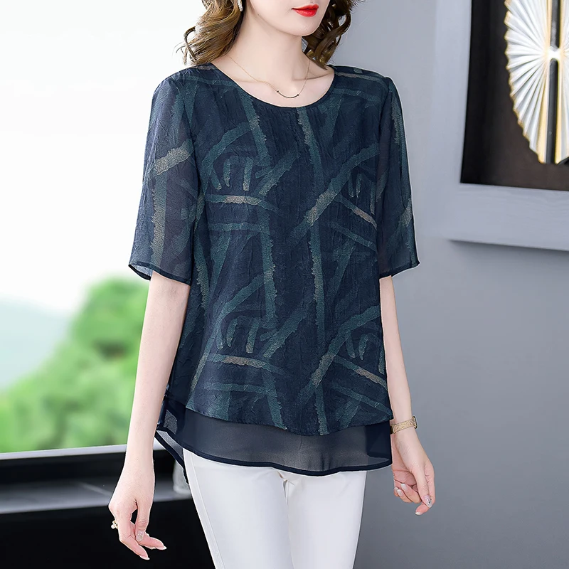 Блузка женская шифоновая с принтом Модная элегантная облегающая Повседневная