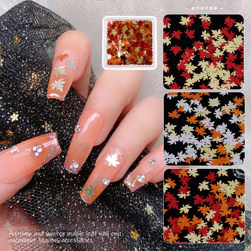 

3D Christmas Nail Sticker Glitter Flakes Maple Leaf Sequins Nail Decoration Laser Slices Holographic New Manicure Nail Art