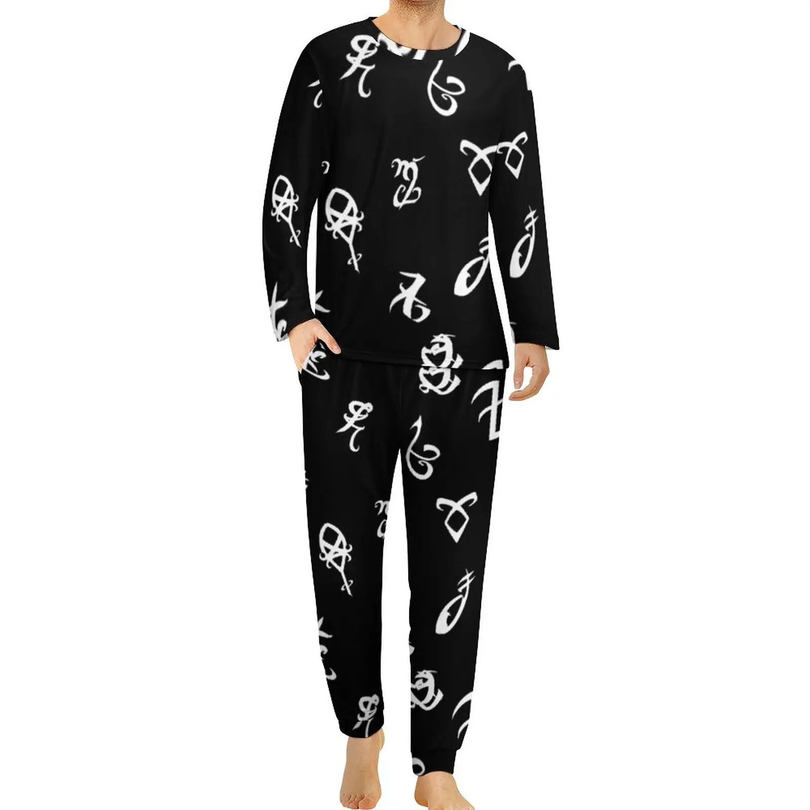 

Shadowhunters, пижама с ангелом, Осенний Повседневный домашний костюм со злым символом, мужской комплект из 2 предметов с графическим рисунком и длинным рукавом, милый пижамный комплект большого размера