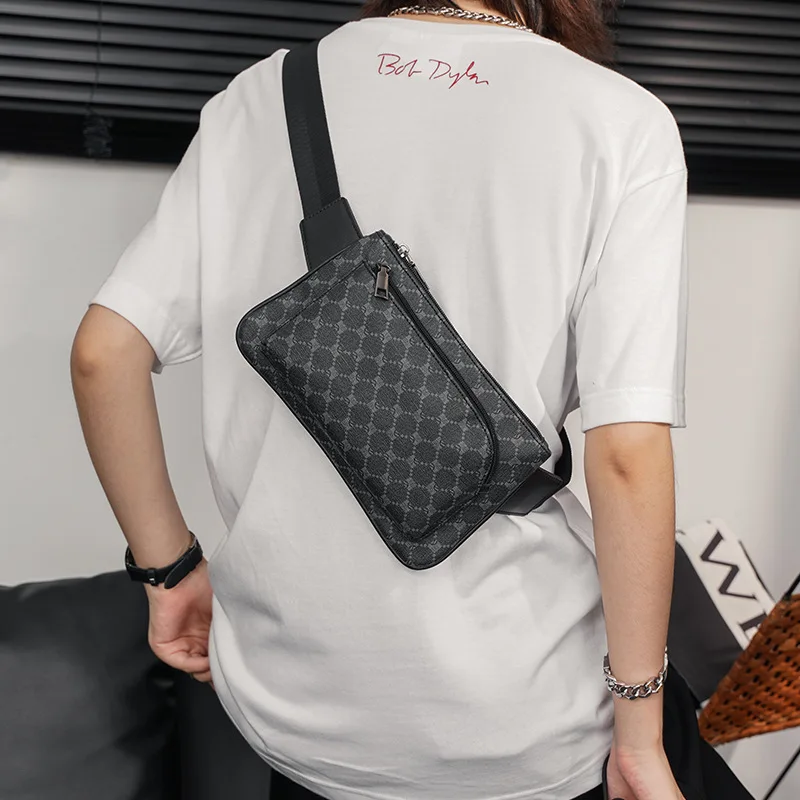 

Fashion Plaid Waist Packs Men Leather Man Bags Shoulder Crossbody Black Shoulder Chest Bags For Male Sling Backpack