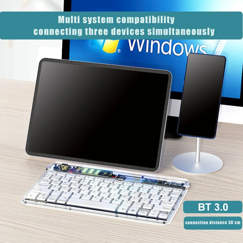 Беспроводная клавиатура и мыши комбинированный перезаряжаемый прозрачный