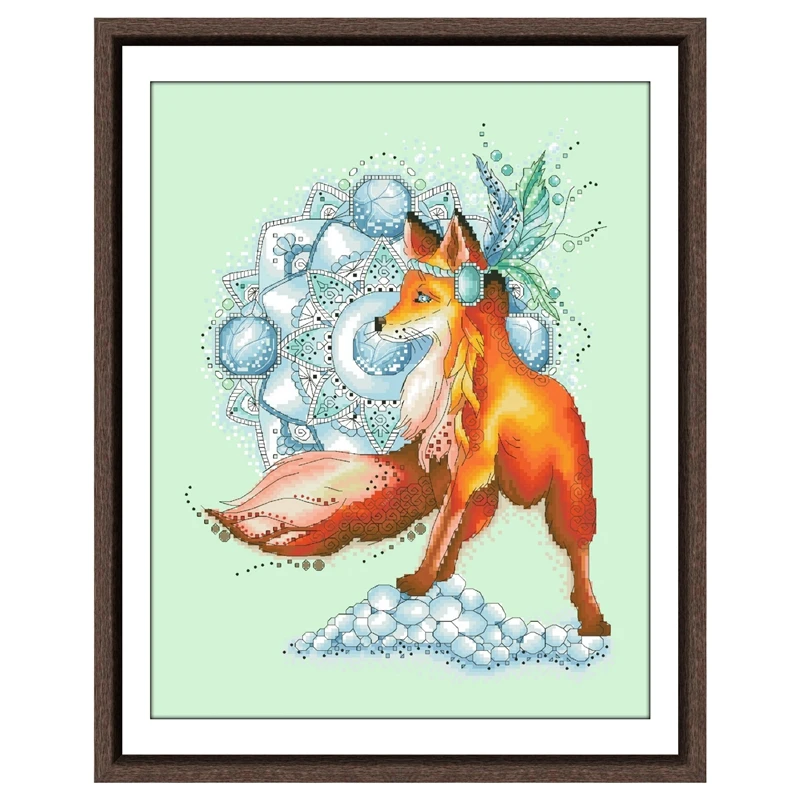 Fox dreamcatcher cross stitch package animal cartoon 14ct 11ct blue light green kit embroider DIY handmade needlework