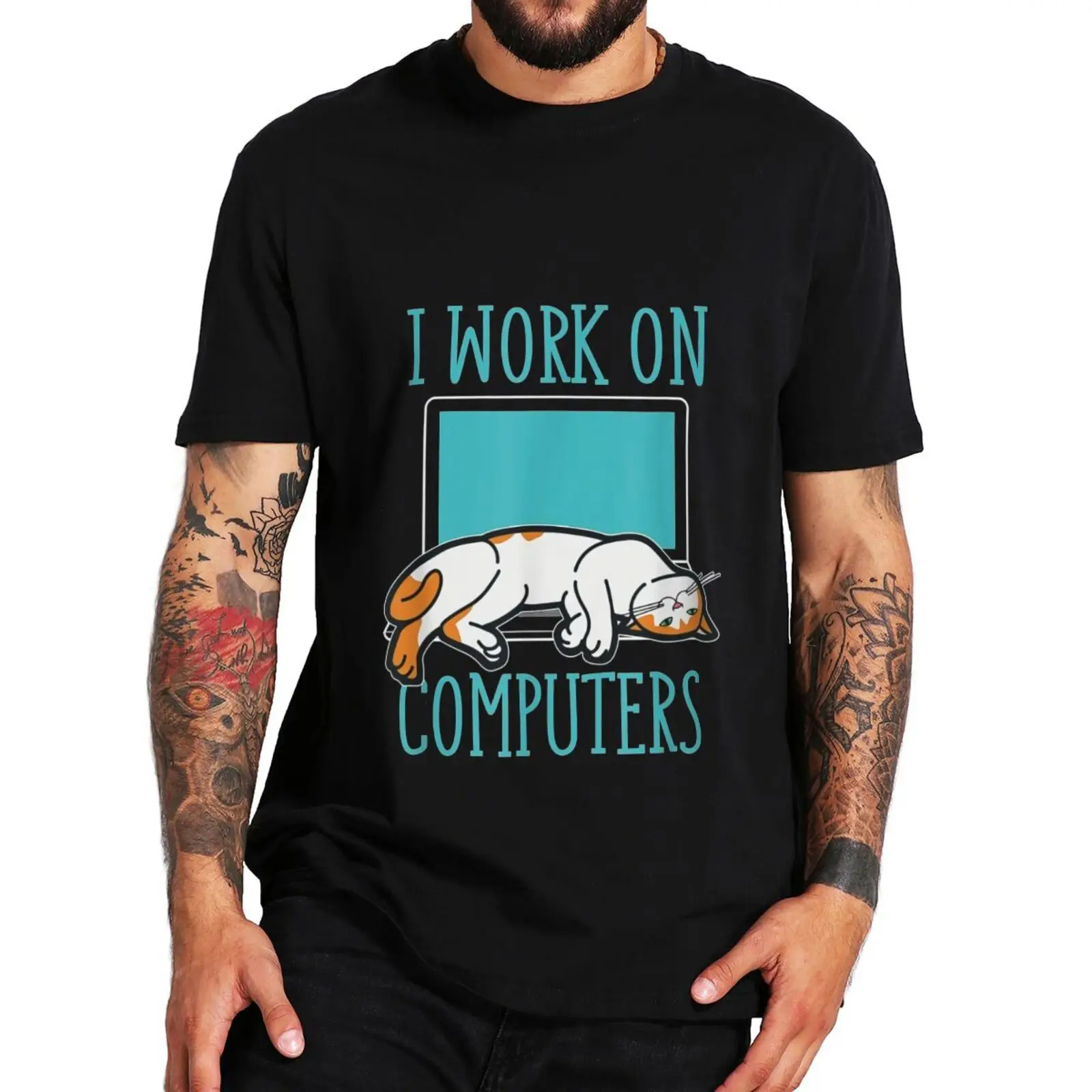 

Funny Cats And Computers T-shirt Cute Cat Pets Lovers Geek Men Women T Shirts 100% Cotton Unisex O-neck Soft Casual Tee Tops