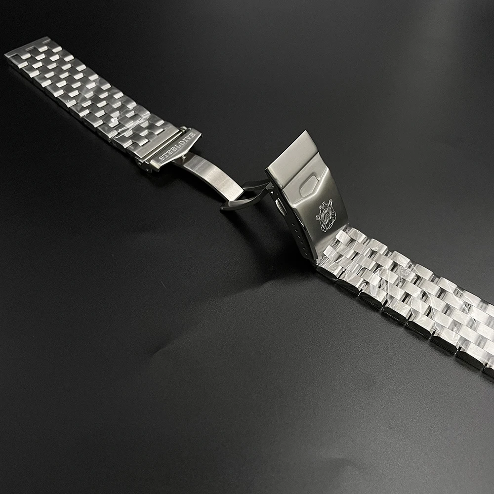 STEELDIVE SD2605 Stainless Steel Replacement Bracelet 22MM Fully Brushed Signed Buckle Folding Clasp with Safety for Dive Watch