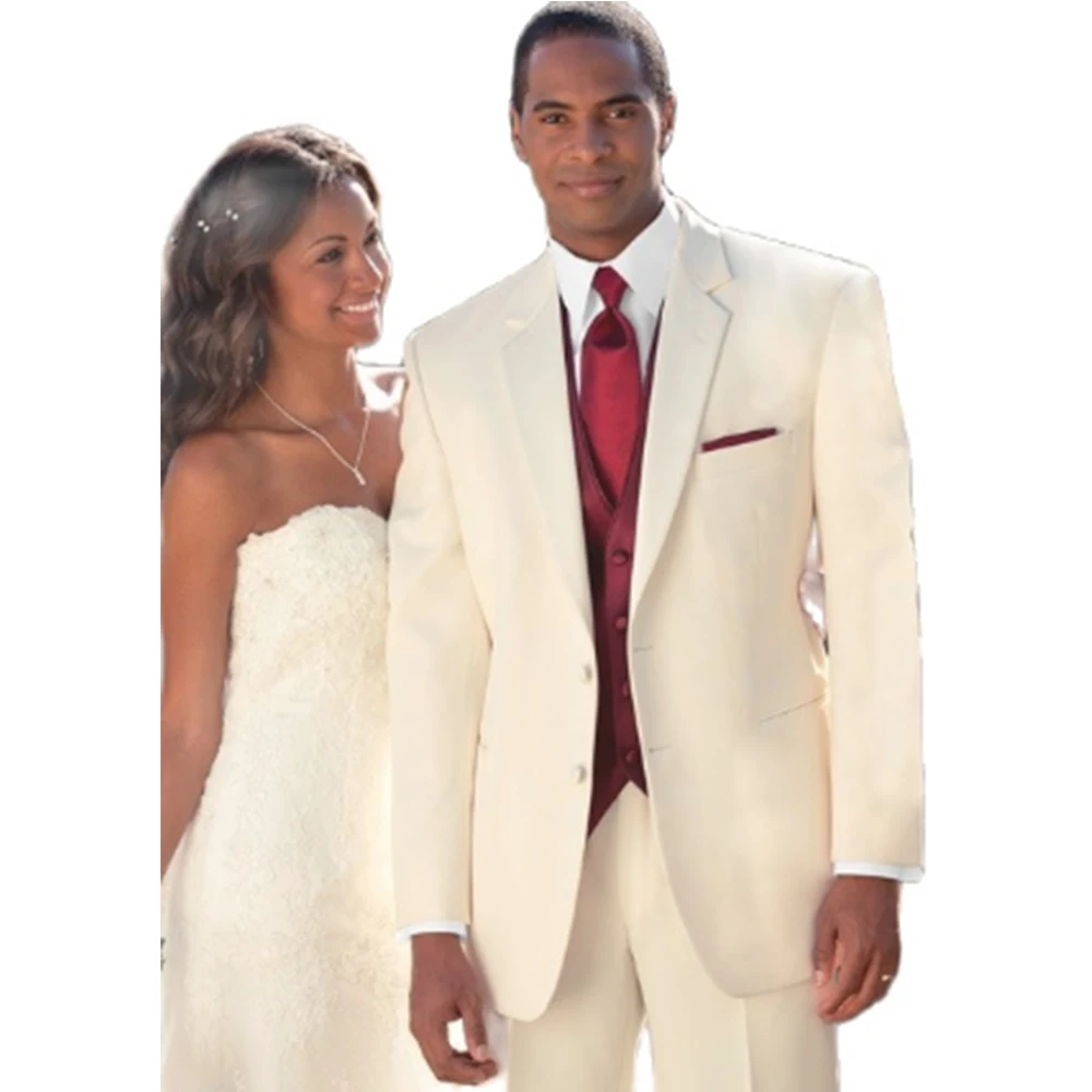 New Style Blazer Sets Groom Tuxedo Ivory Groomsmen Notch Lapel Wedding/Dinner Suits Best Man Bridegroom (Jacket+Pants+Vest)
