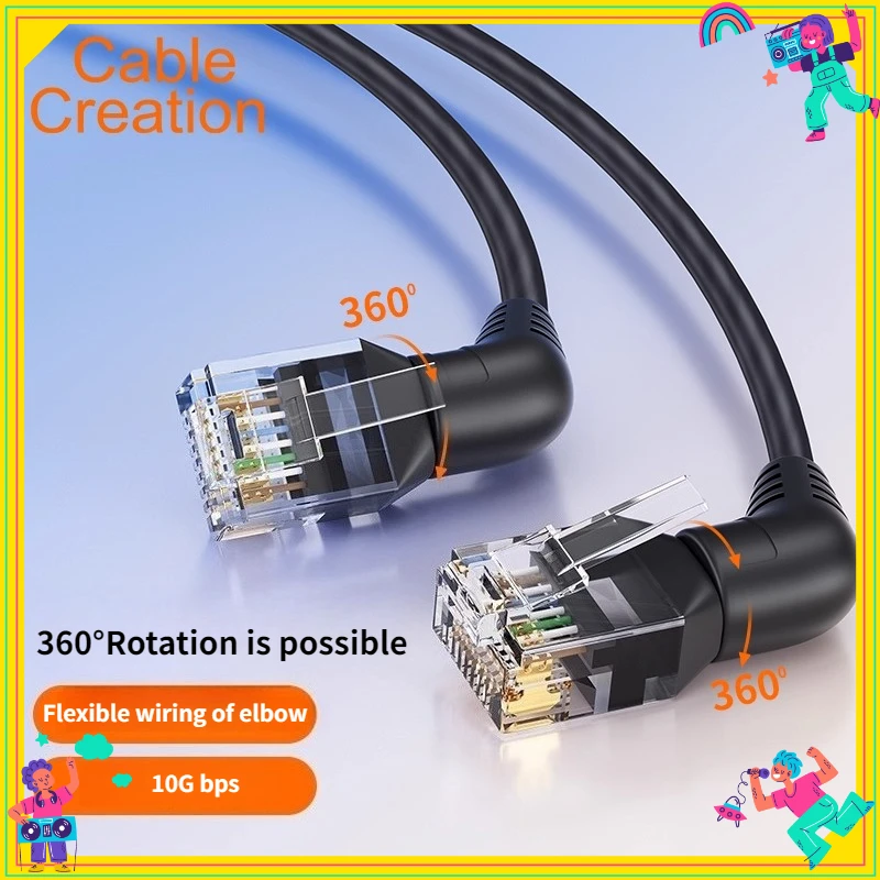 Фото Сетевой кабель Cat6a/Cat6/Cat6 с поворотным изгибом, 10 г x 104 м, готовая перемычка, тонкая 360° °   Прямоугольный разъем RJ45 High-Speed Data Transf №1