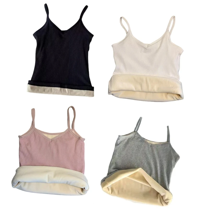 

Women Winter Warm Sleeveless Tank Top Sexy V-Neck Fleece Lined Thermal Camisole