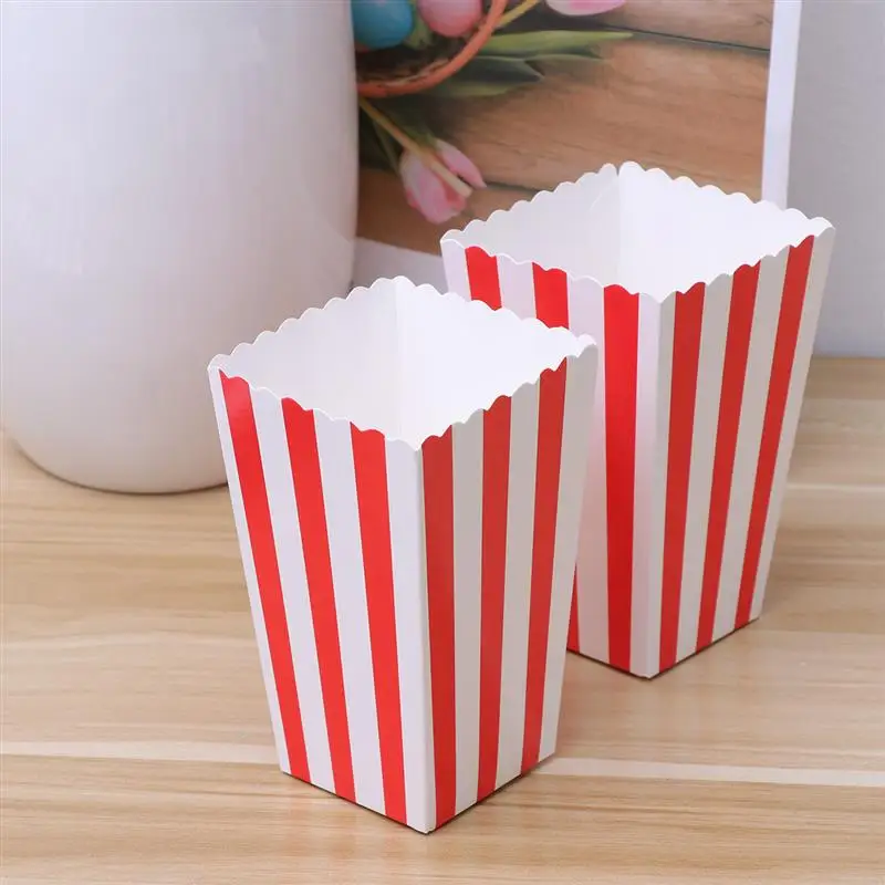 

24pcs Popcorn Boxes Holder Containers Cartons Paper Bag Stripe Box for Movie Theater Dessert Tables Wedding Favor Party Supplies