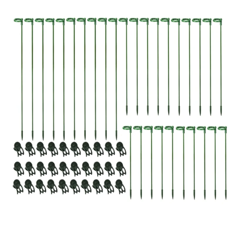 

30 Pcs Support Rod Plastic Plant Support Rod With 30 Pcs Plant Clips Garden Floral Flower Support Single Stem Support Stake