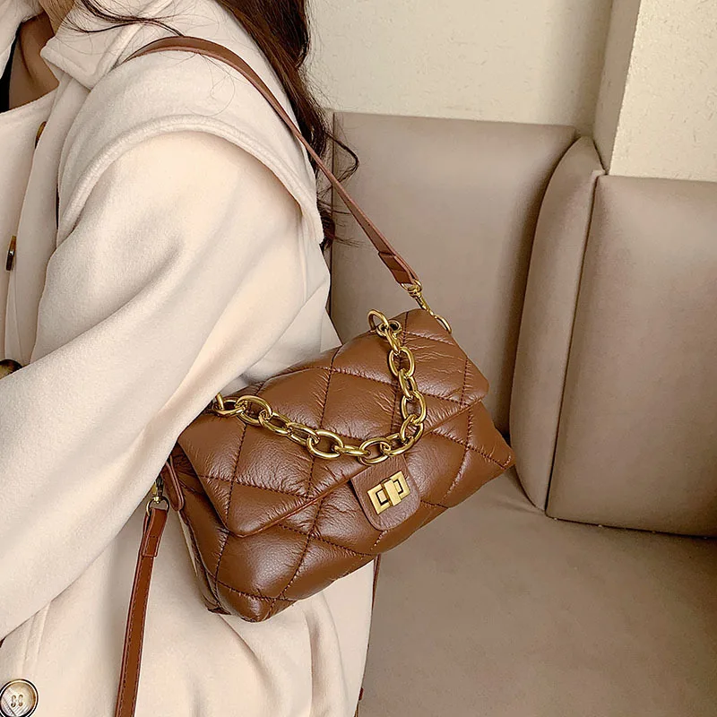 

Minimalist Autumn Ladies Brown Shoulder Bag Small Black Winter Purse Quilted Bags for Women