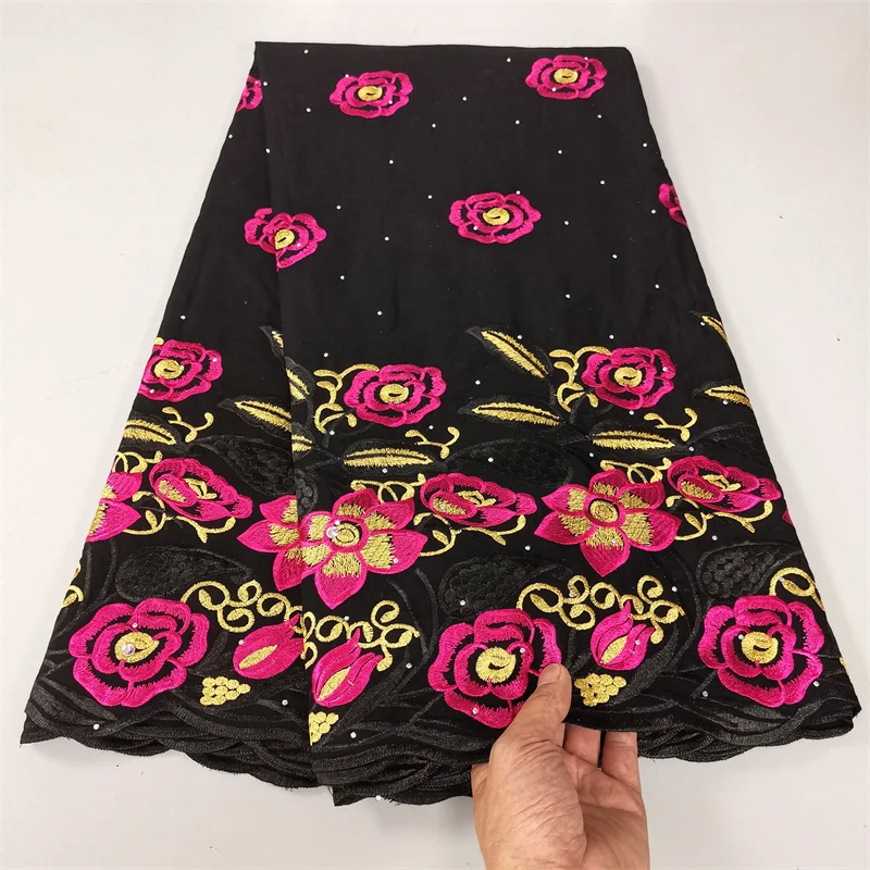 

5 Yard Swiss Voile Lace Fabric Lafaya Heavy Beaded Embroidery African 100% Cotton Popular Dubai Style For Party Cloth Material