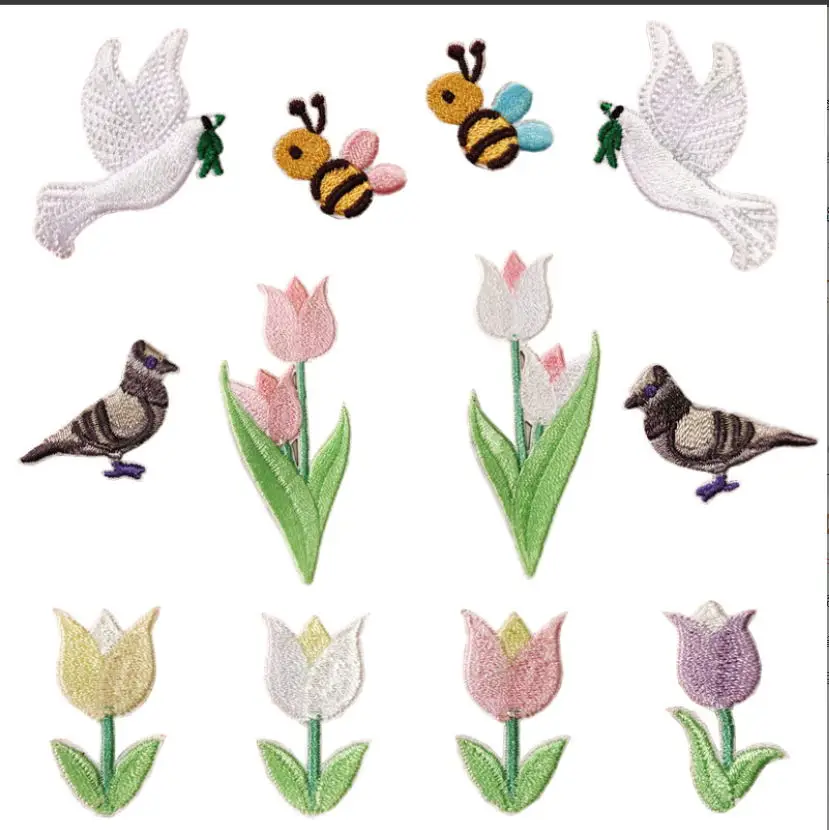 

10 Pcs Flowers Bees Birds Embroidered Patches Popular Clothing Hat Bag Shoe Repair Material Phone Gift Box Decor DIY Accessory