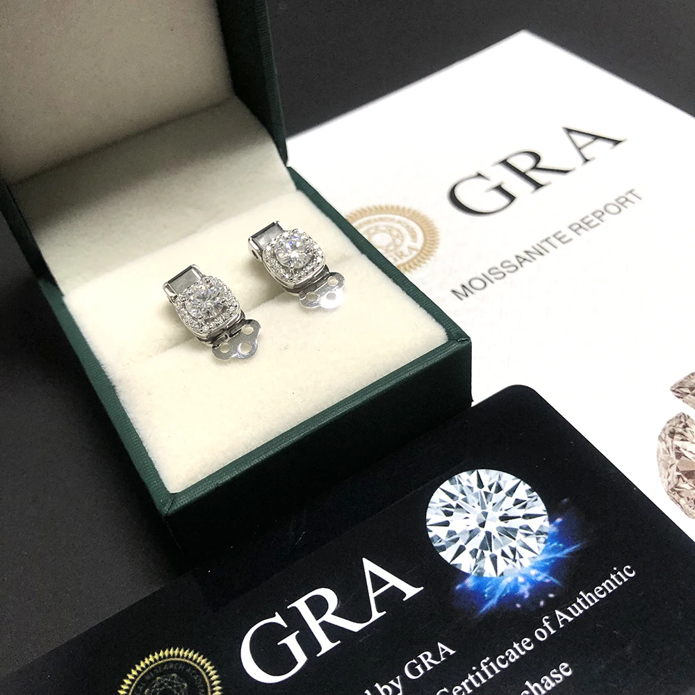 New Moissanite Clip Earrings S925 Silver Real Diamond Ear Studs For Women Men Jewelry Pass Tester Come With GRA