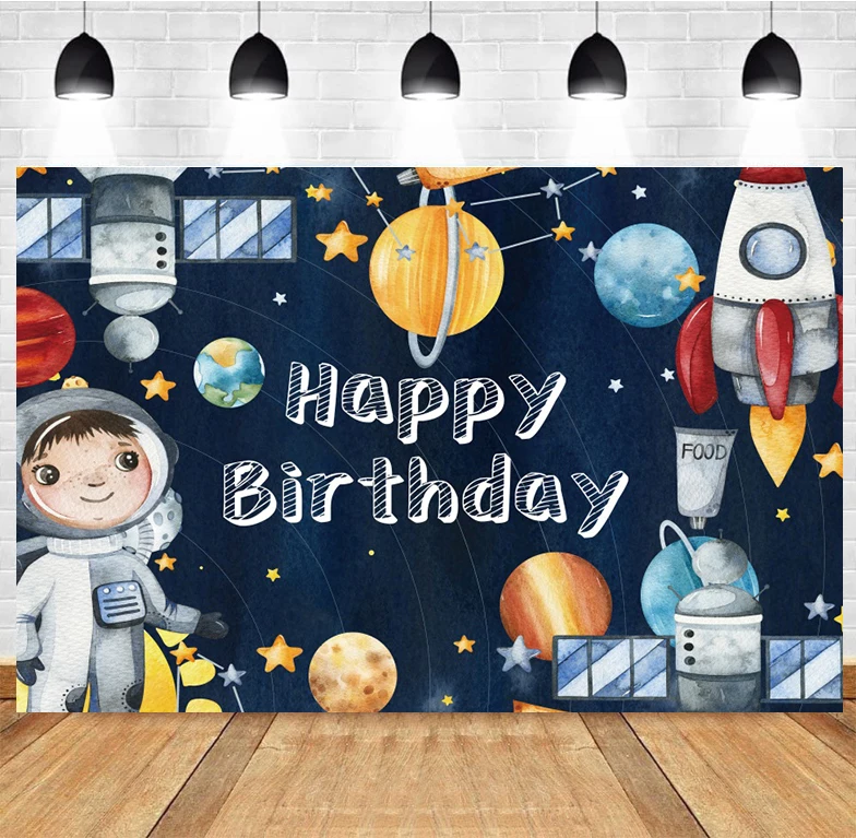 

Starry Sky Universe Space Planet Spacecraft Astronaut Background For Boys Kids Birthday Party Decor Photography Banner Backdrops
