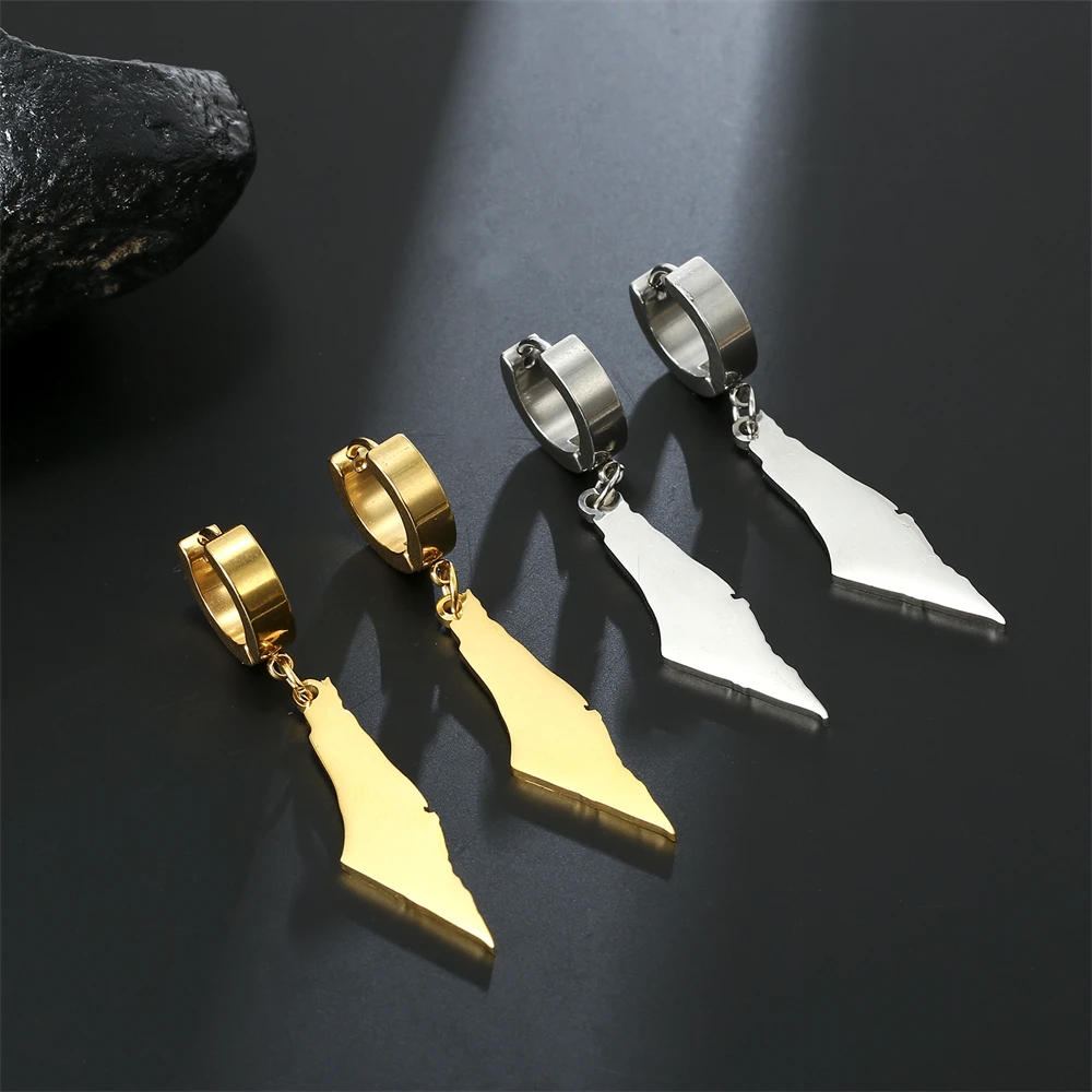Amaxer Israel Palestine Map Drop Earrings For Women Unisex Arabic Stainless Steel Gold Color Fashion Hoop Earrings Jewelry Gift