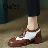 cialisa shoes for women round toe autumn newest 2022 platform genuine leather lace up handmade mixed colors casual lady footwear