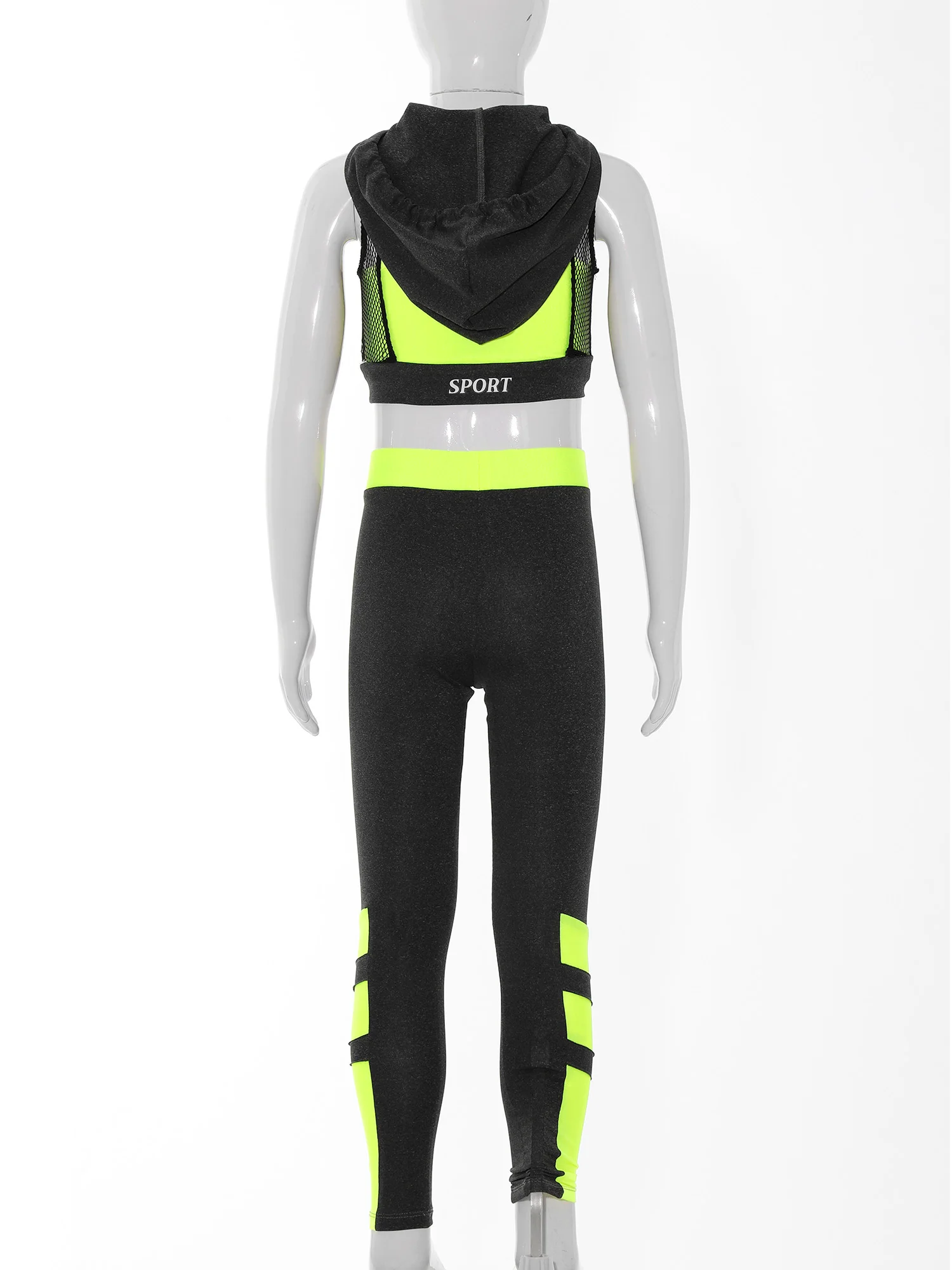 Спортивный костюм для девочек 3 шт. кофта с капюшоном сетчатый короткий топ жилет