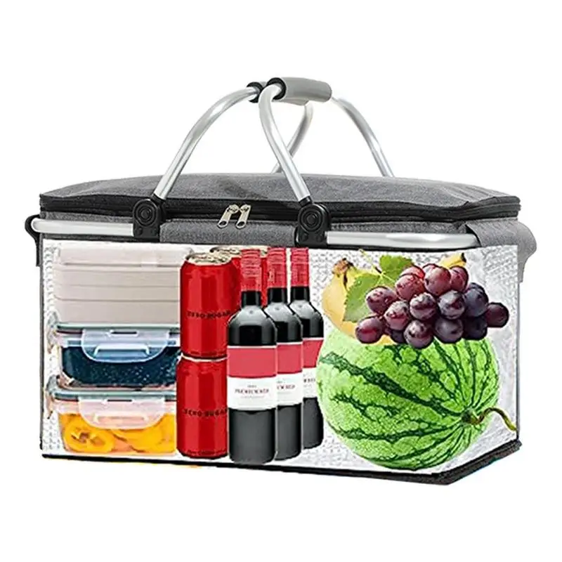 

Lunch Cooler Bag Large Capacity Thermal Cooler Bag Leakproof Grocery Bag With Handle Basket With Lid For BBQ Beach Camping